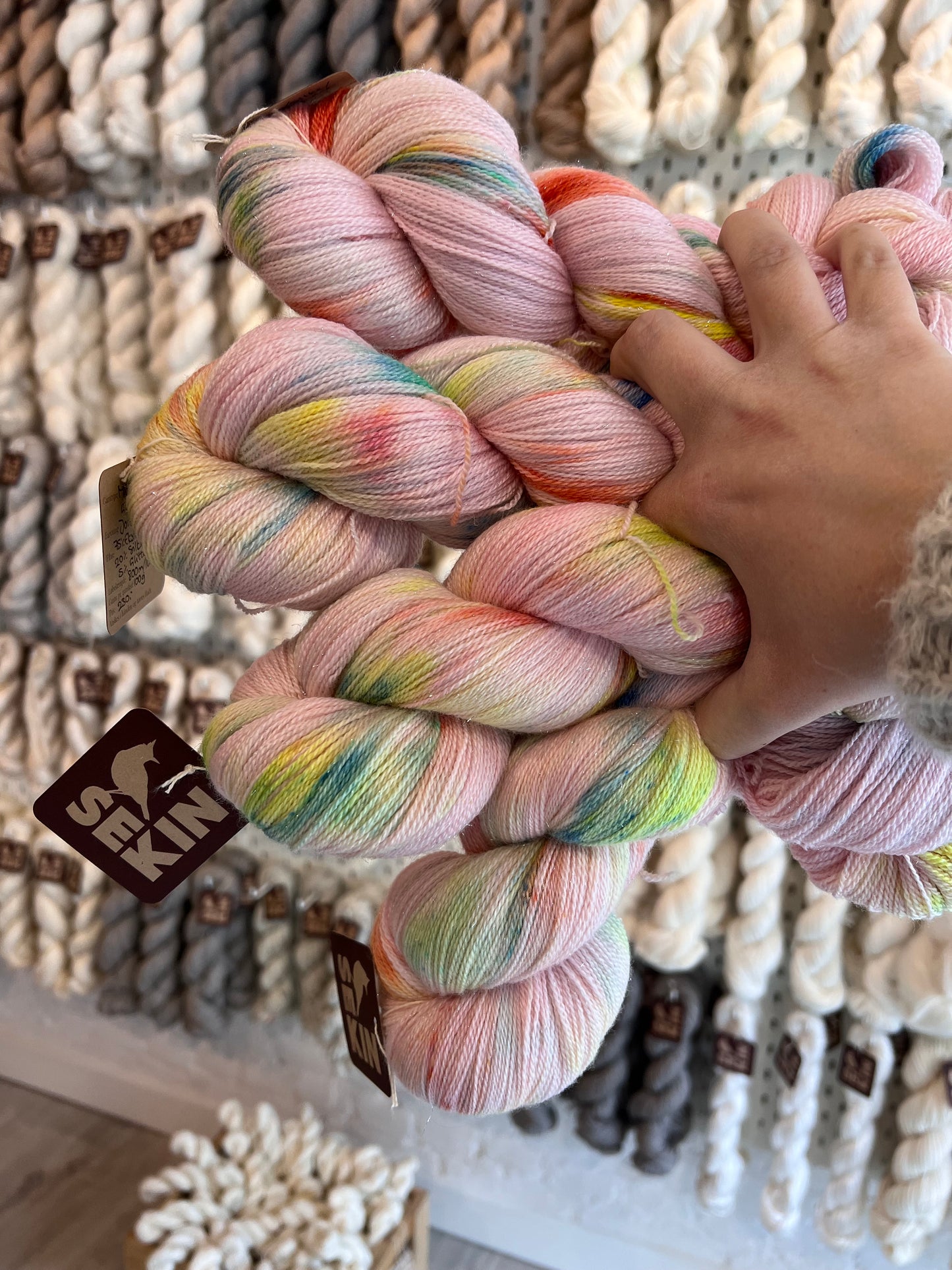 Sequin Hand Dyed Merino Silk Glitter Lace 100g - Strawberry Shortcake