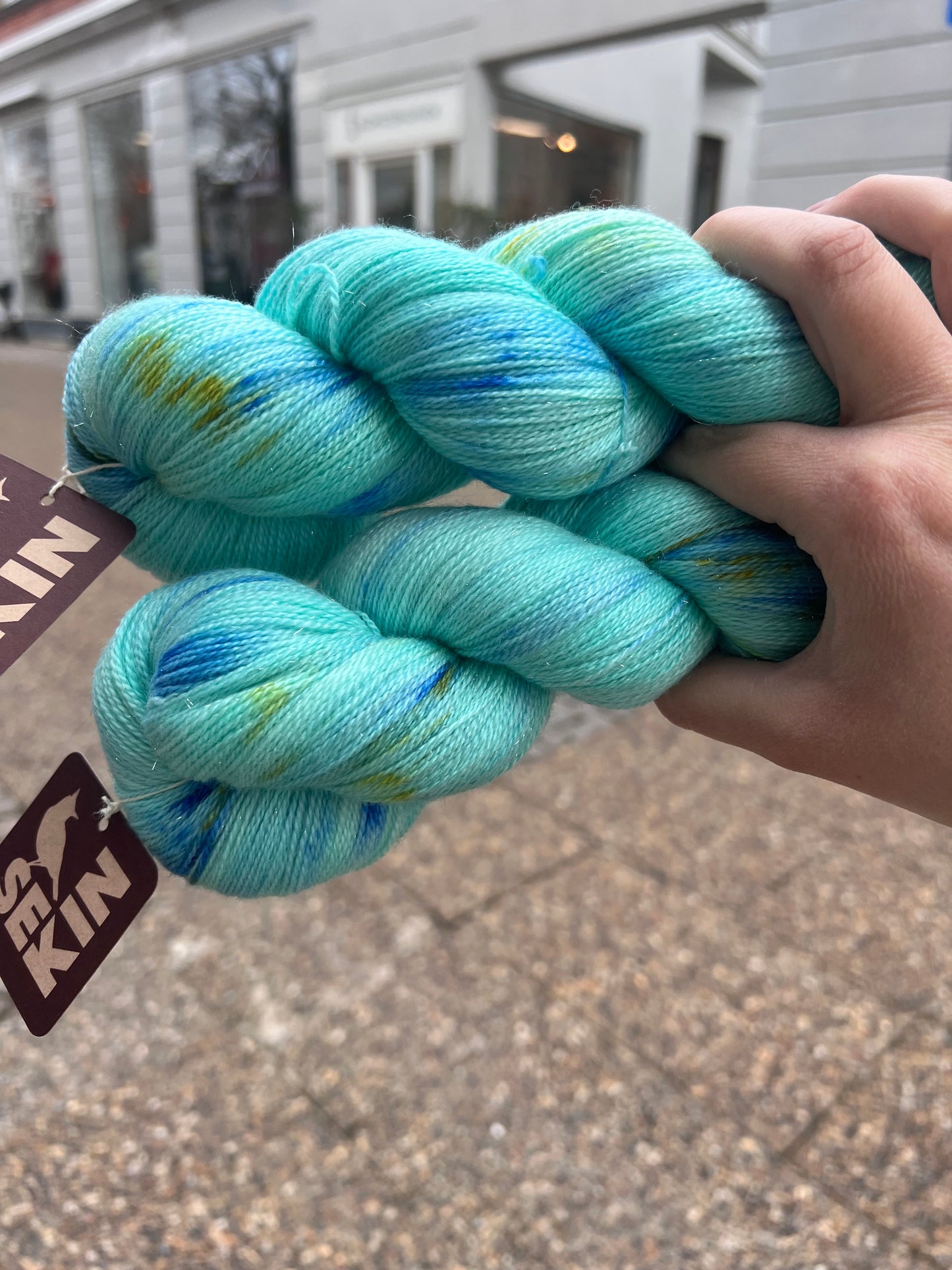 Sequin Hand Dyed Merino Silk Glitter Lace 100g - Surfer