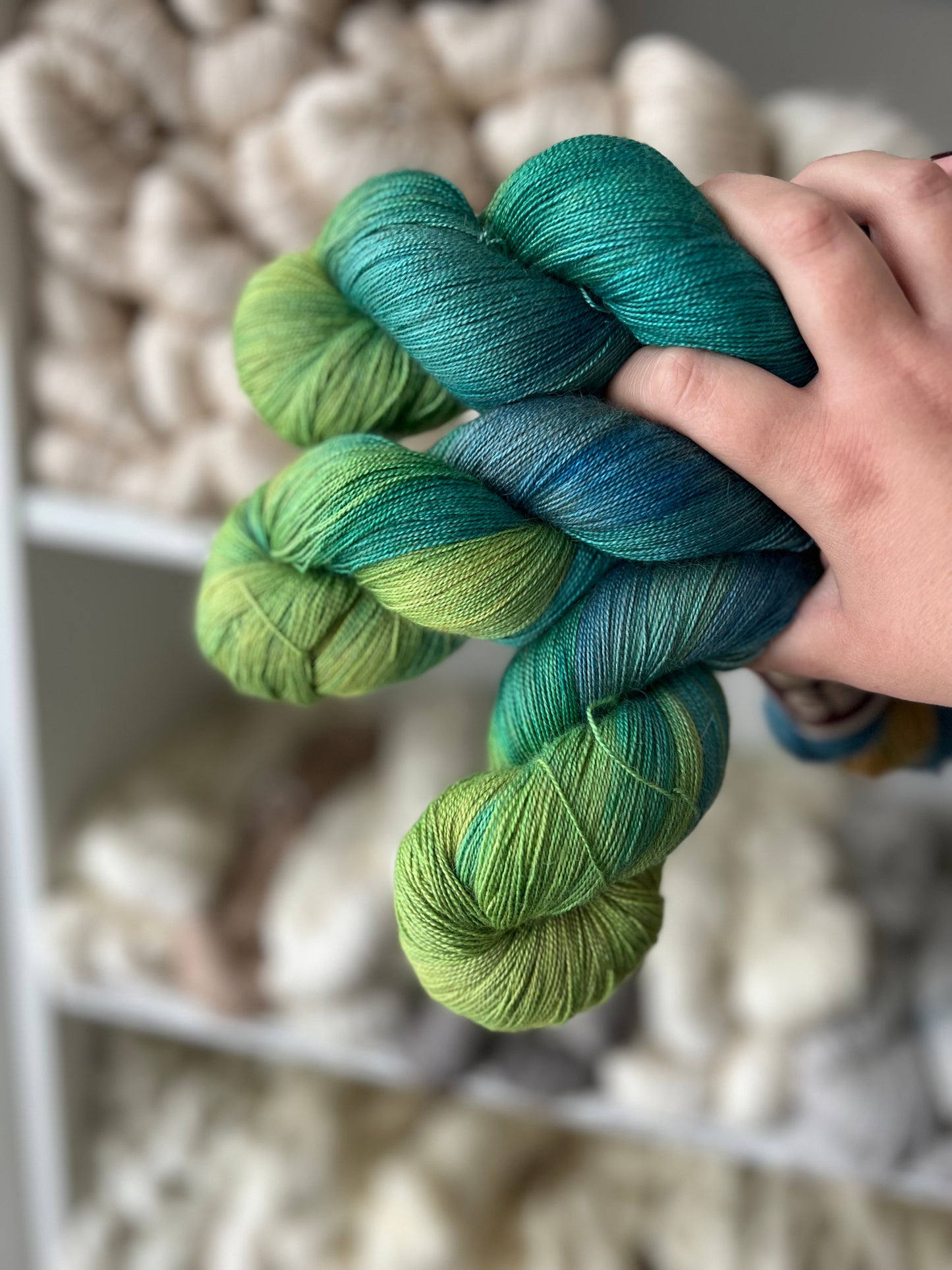 Sekin Håndfarvet Baby Camel/Silke Lace 100g - "Tropical"