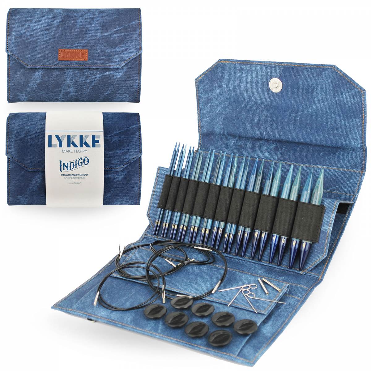 Lykke Needles 5" Circular Needle Set -Driftwood & Indigo (wire with swivel)
